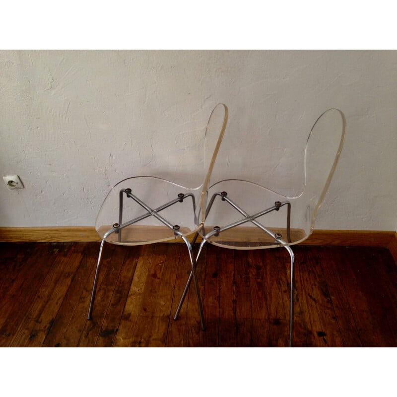 Duo of vintage plexi chairs