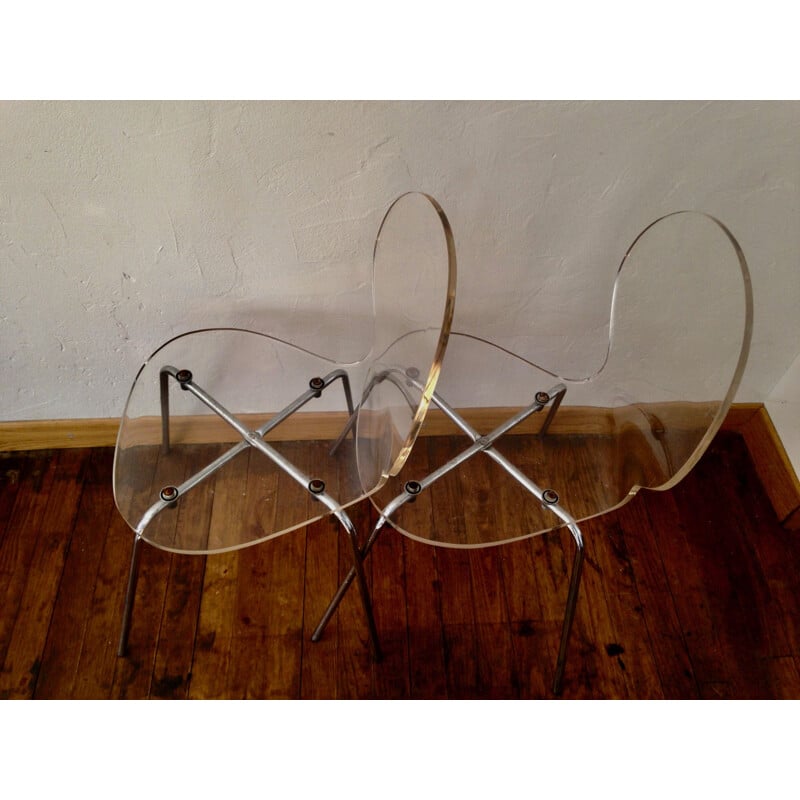 Duo of vintage plexi chairs