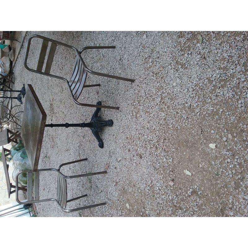 Vintage bistro set with metal tray and 2 metal chairs