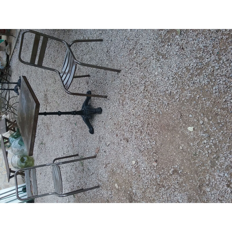 Vintage bistro set with metal tray and 2 metal chairs