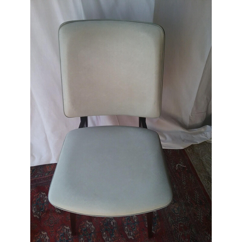 4 chaises vintage en Skaï gris clair