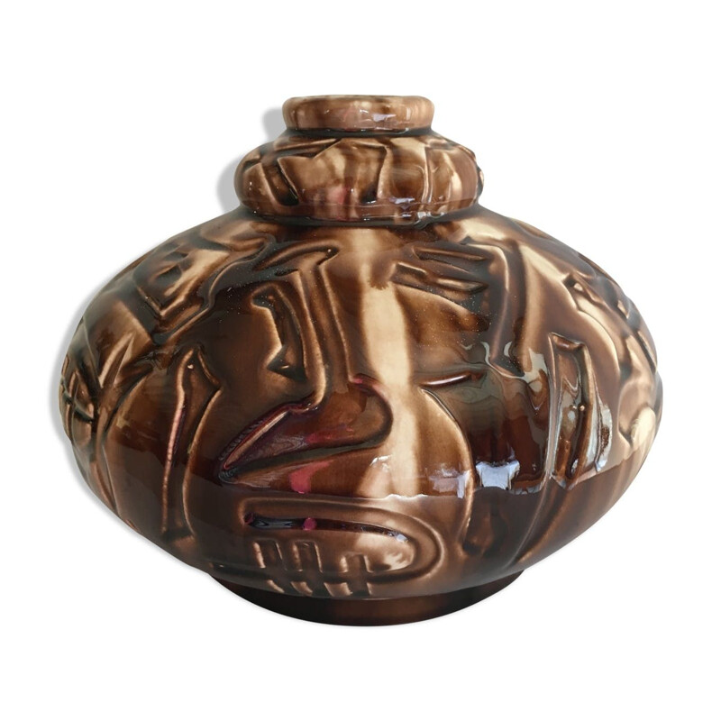 Vase art déco vintage en céramique de Elgé, 1930