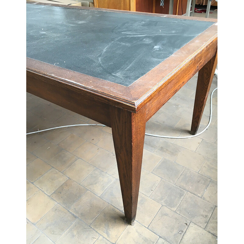 Mid-century dining table in oak and leather - 1970s