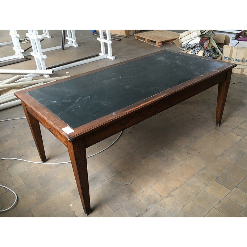 Mid-century dining table in oak and leather - 1970s