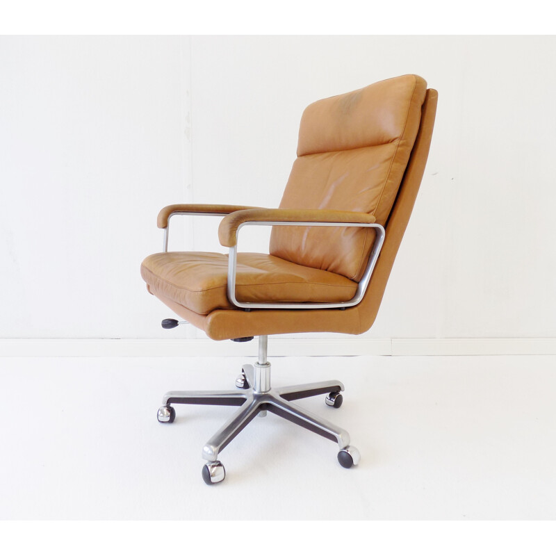 Chaise de bureau vintage en cuir caramel par ES Eugen Schmidt 1960