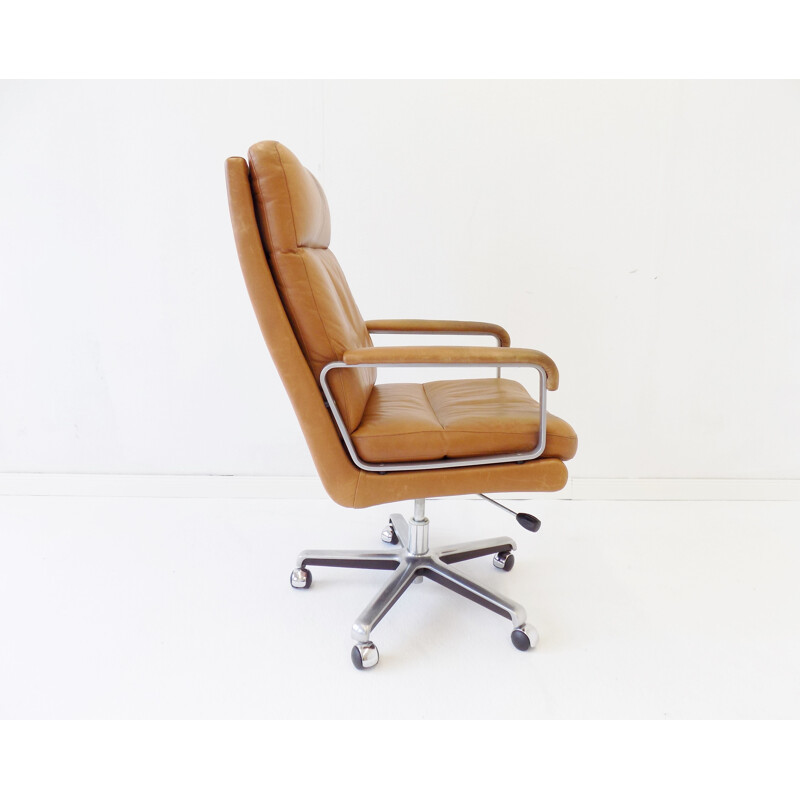 Vintage caramel leather office chair by ES Eugen Schmidt 1960s