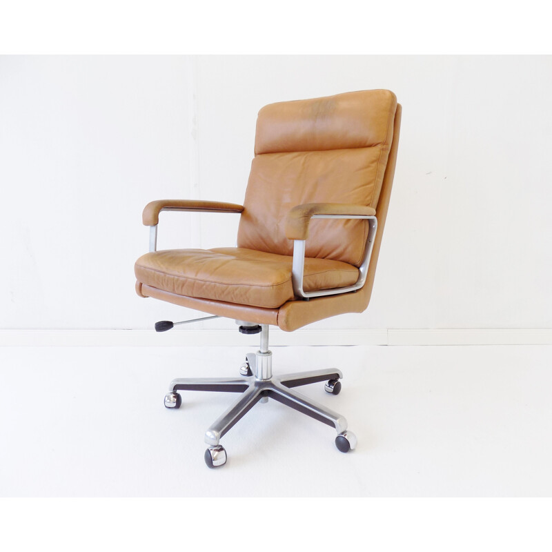 Vintage caramel leather office chair by ES Eugen Schmidt 1960s