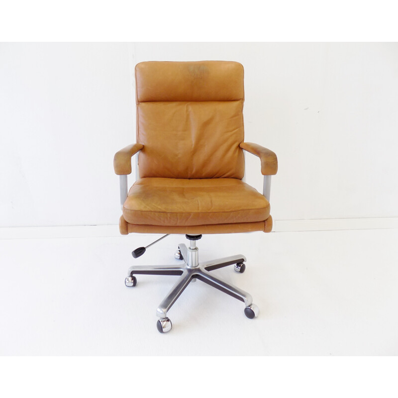 Vintage caramel leather office chair by ES Eugen Schmidt 1960s