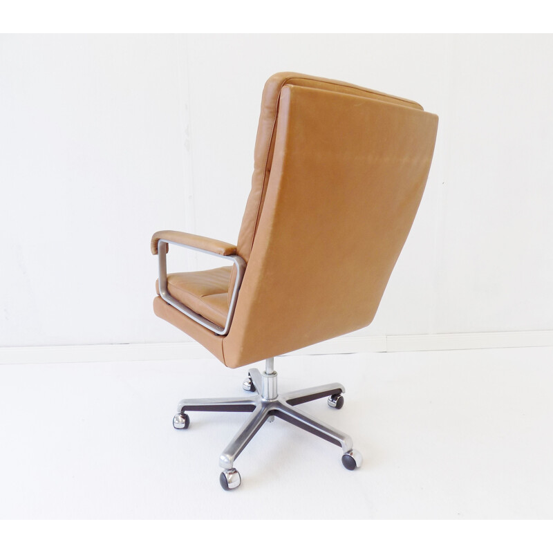 Chaise de bureau vintage en cuir caramel par ES Eugen Schmidt 1960