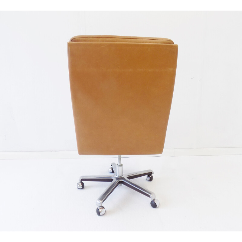 Chaise de bureau vintage en cuir caramel par ES Eugen Schmidt 1960
