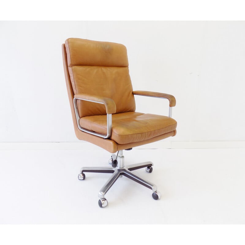 Vintage caramel leather office chair by ES Eugen Schmidt 1960s