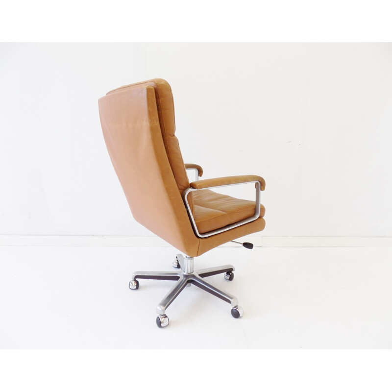 Chaise de bureau vintage en cuir caramel par ES Eugen Schmidt 1960