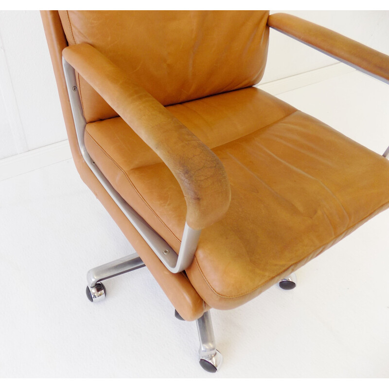 Chaise de bureau vintage en cuir caramel par ES Eugen Schmidt 1960