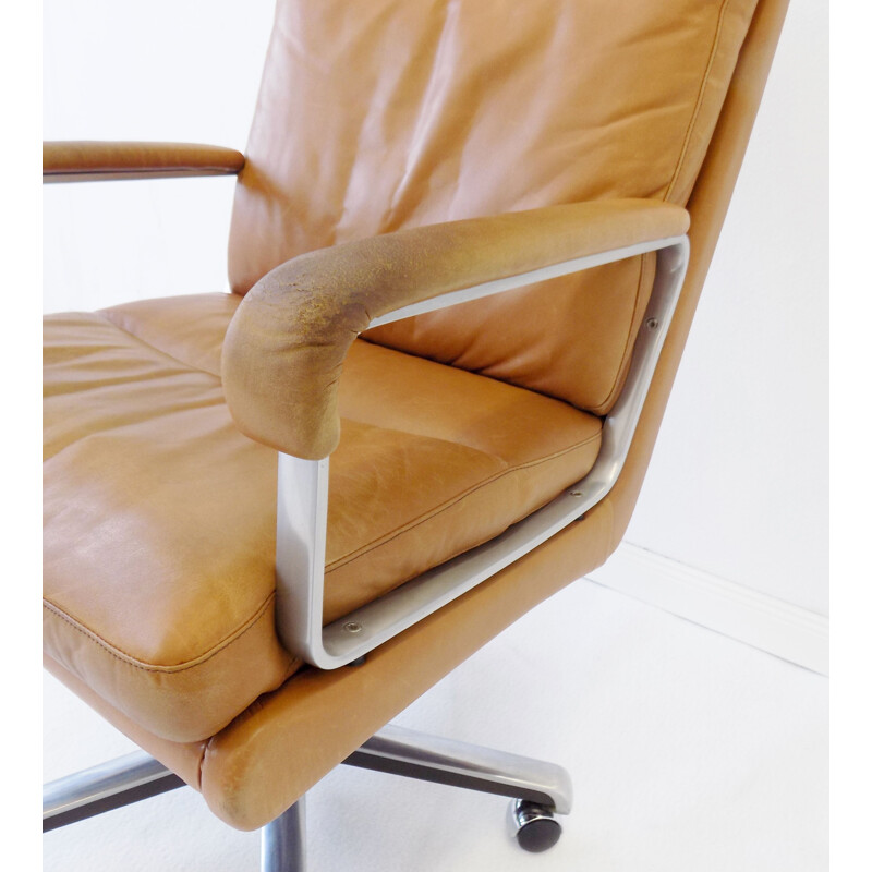 Vintage caramel leather office chair by ES Eugen Schmidt 1960s