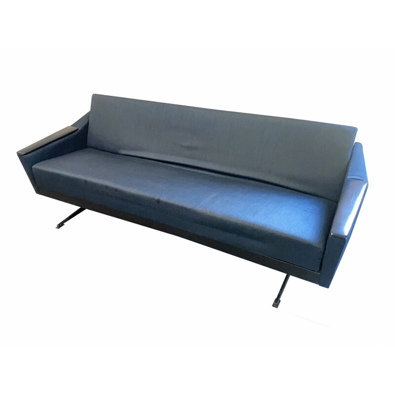 Mid Century Daybed grey blue fabric cover, Germany, 1950s