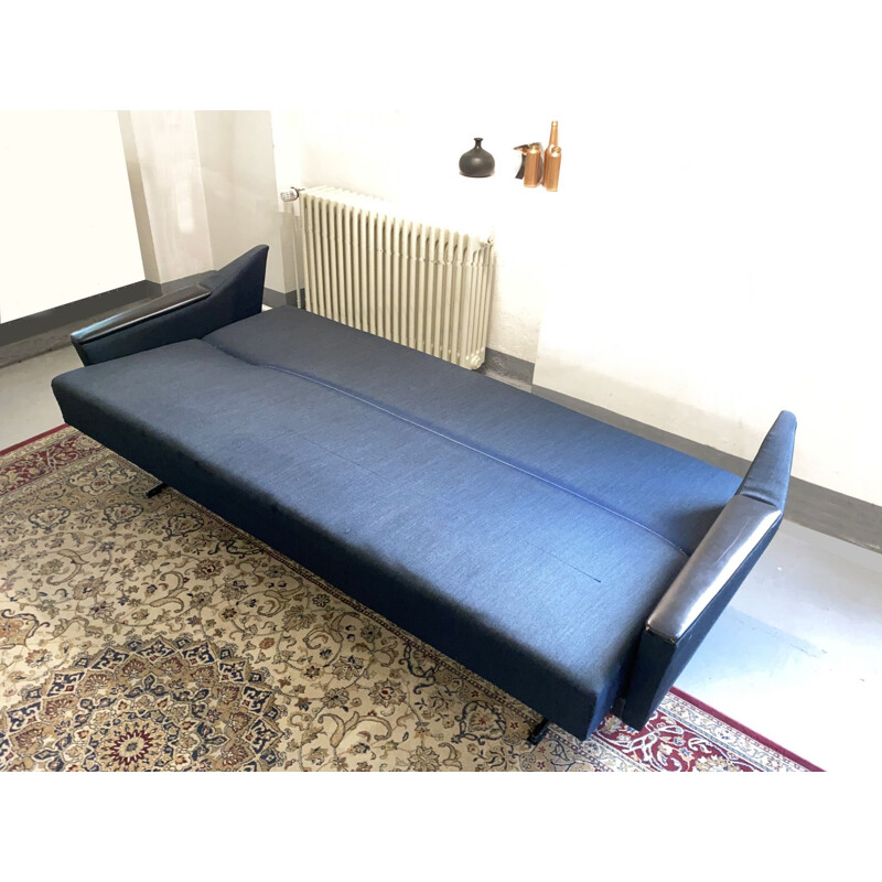 Mid Century Daybed grey blue fabric cover, Germany, 1950s