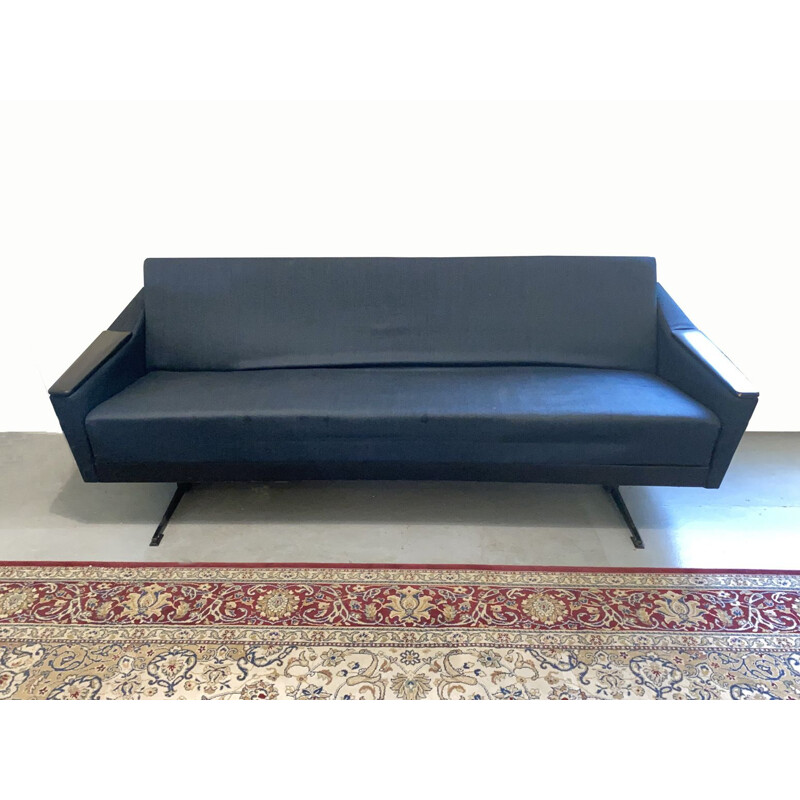 Mid Century Daybed grey blue fabric cover, Germany, 1950s