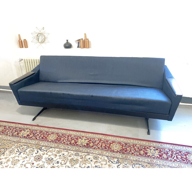 Mid Century Daybed grey blue fabric cover, Germany, 1950s