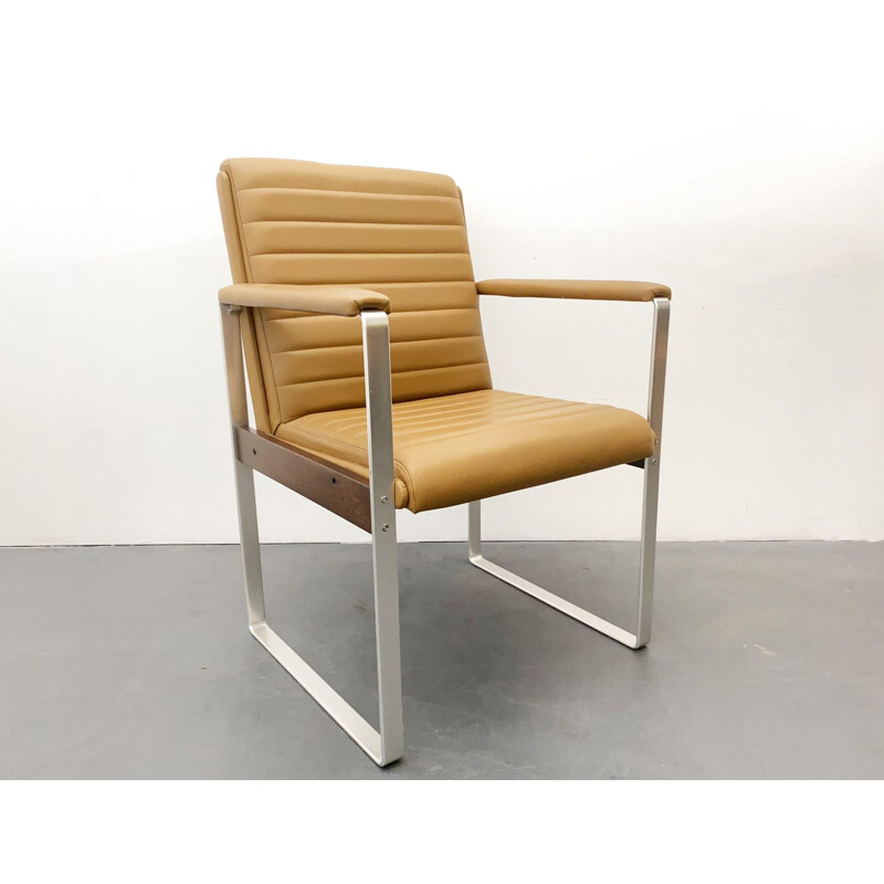 Vintage Conference Chair, Armchair, Cognac Leather, Aluminium Frame, Germany, 1970s