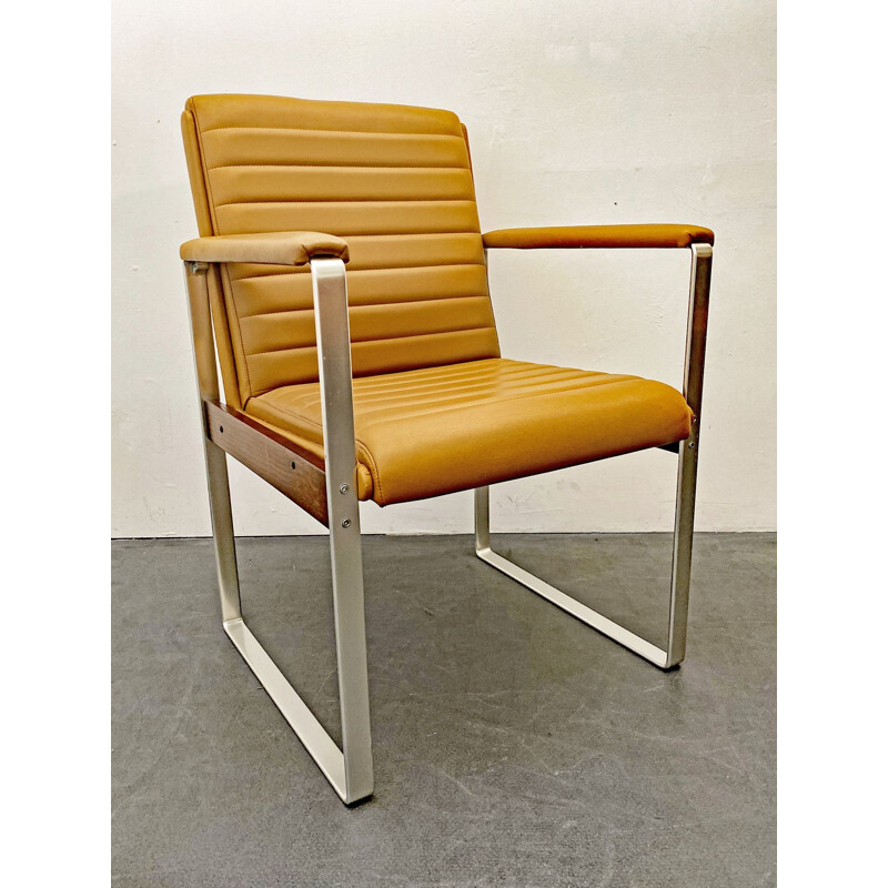 Vintage Conference Chair, Armchair, Cognac Leather, Aluminium Frame, Germany, 1970s