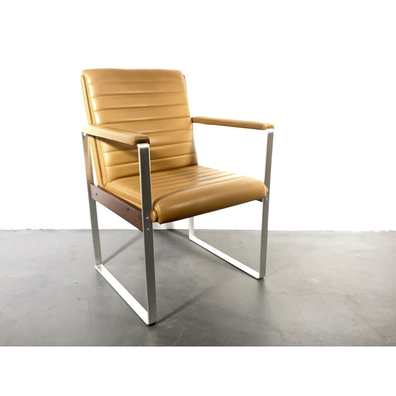 Vintage Conference Chair, Armchair, Cognac Leather, Aluminium Frame, Germany, 1970s