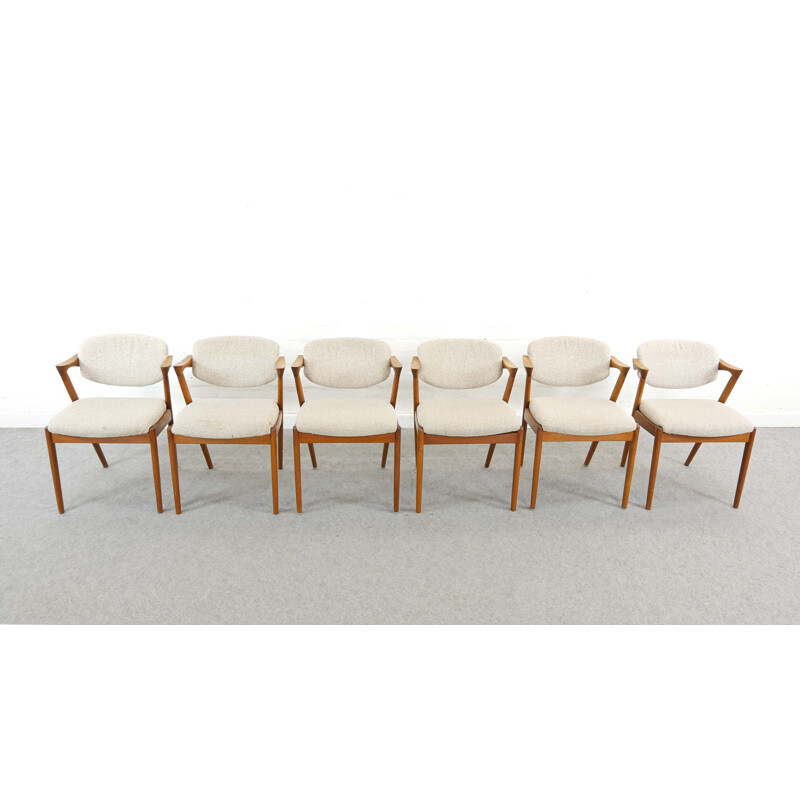 Lot de 6 chaises vintage Kai Kristiansen modèle 42 en teck par SVA Møbler, Danemark 1956