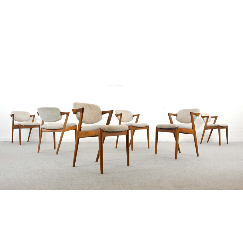 Set of 6 vintage Kai Kristiansen Chairs Model 42 in Teak by SVA Møbler, Denmark 1956
