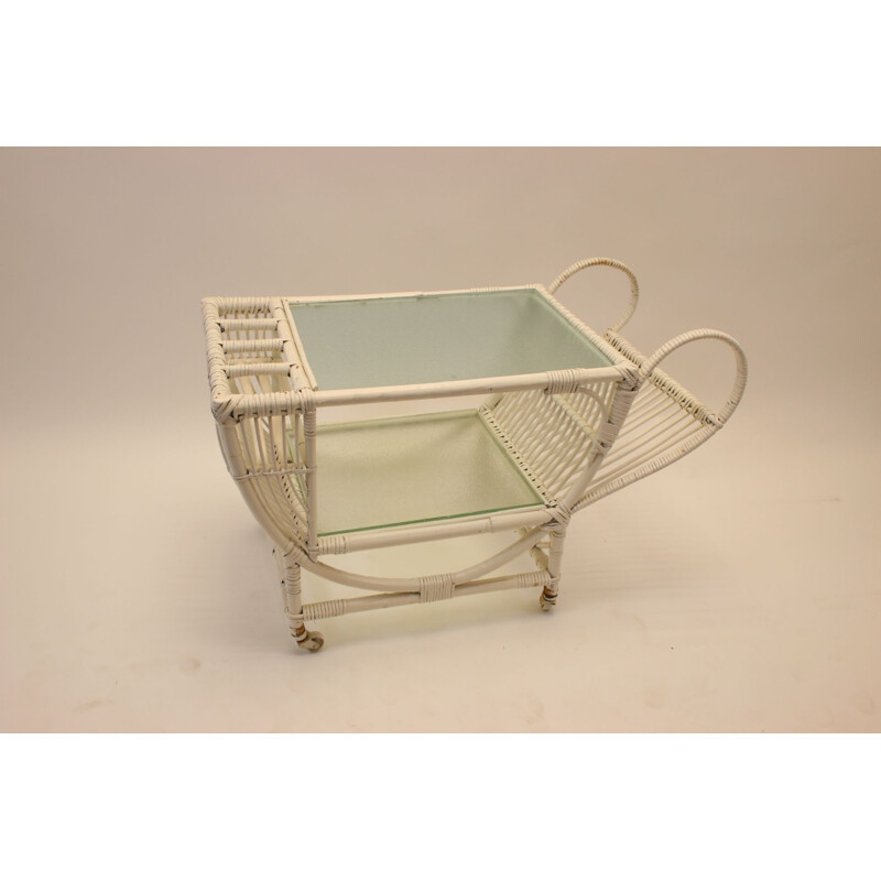 Carrello in rattan bianco vintage