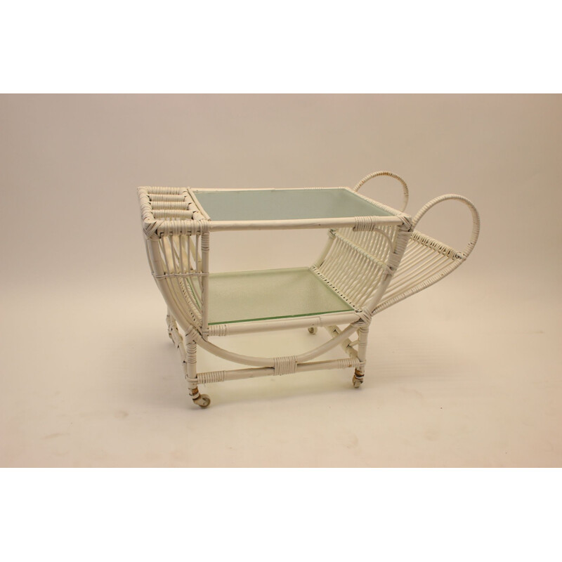 Vintage white rattan trolley