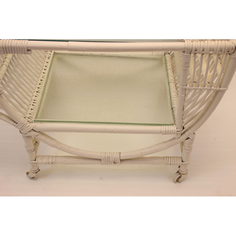 Carrello in rattan bianco vintage