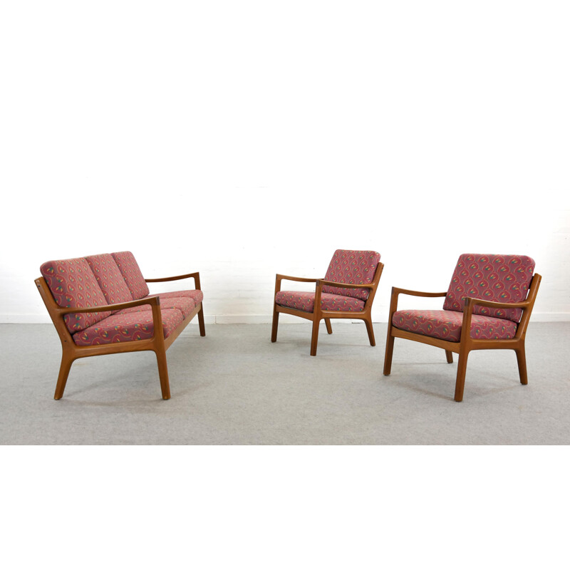 Salon de sénateur vintage avec canapé et chaises par Ole Wanscher pour France et fils 1960
