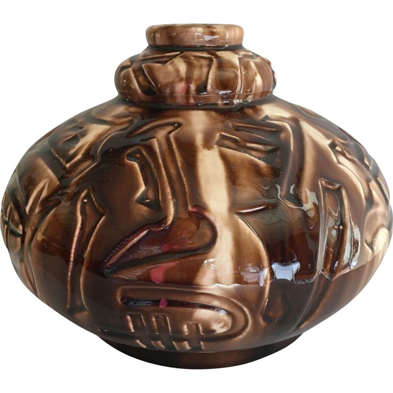 Vintage art deco ceramic vase by Elgé, 1930