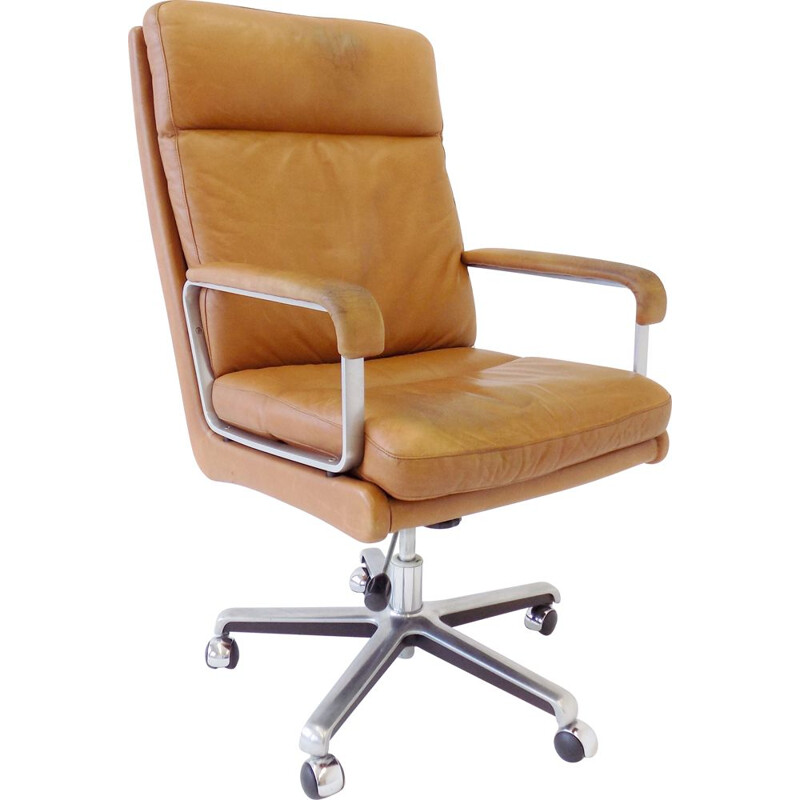 Vintage caramel leather office chair by ES Eugen Schmidt 1960s