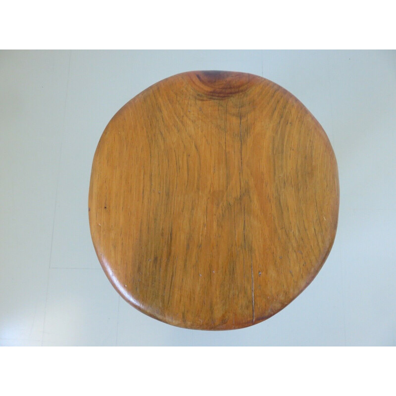 Pair of vintage brutalist stools in solid wood 1960