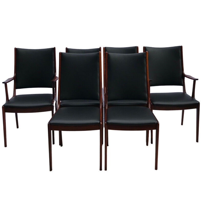 Set of 6 Mid Century  Brazilian Rosewood High Back Dining Chairs by Johannes Andersen for Uldum Danish Møbelfabric