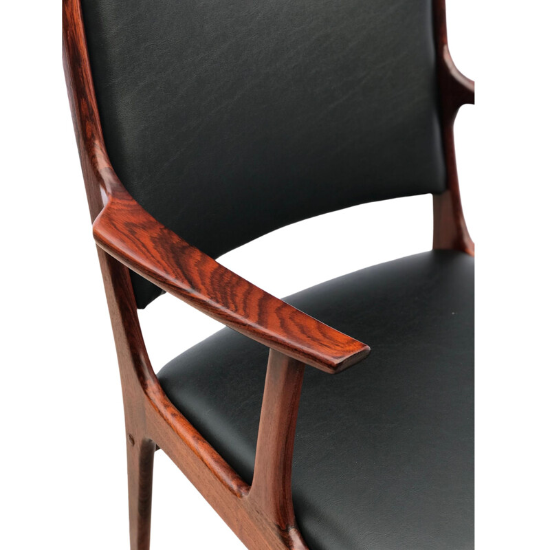 Set of 6 Mid Century  Brazilian Rosewood High Back Dining Chairs by Johannes Andersen for Uldum Danish Møbelfabric