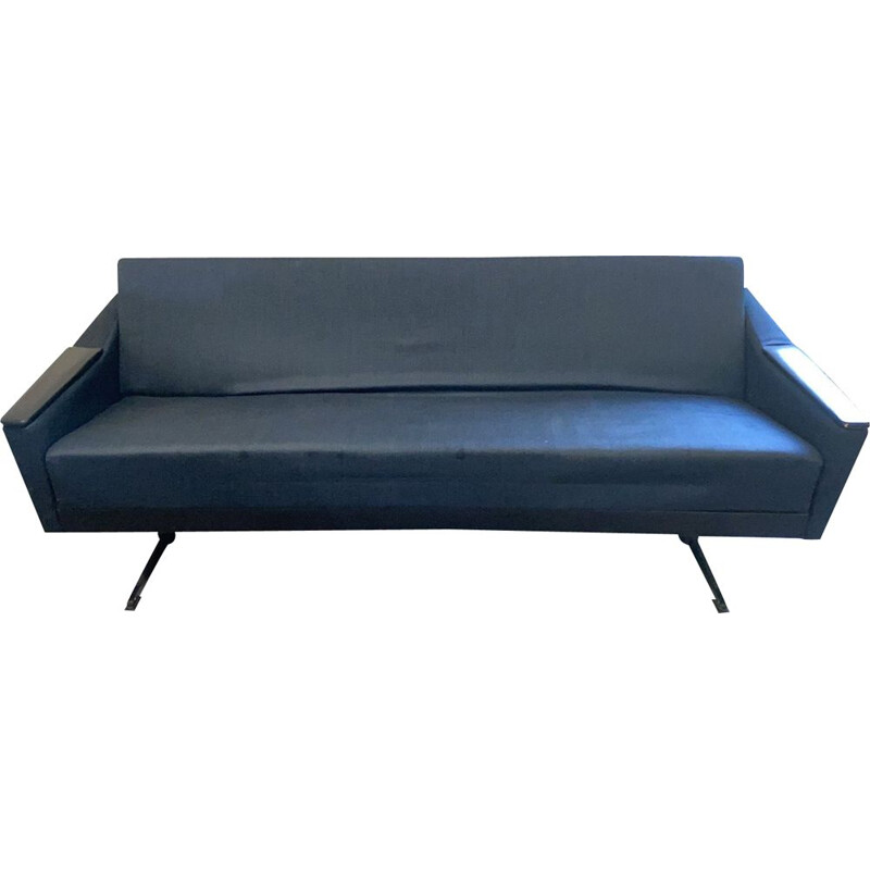 Mid Century Daybed grey blue fabric cover, Germany, 1950s