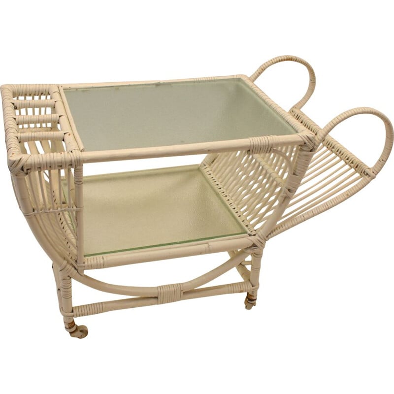 Vintage white rattan trolley