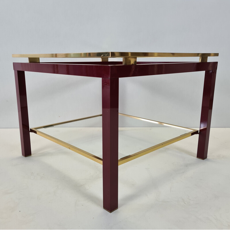 Vintage French red & gold colored 2-tiers side table, 1970