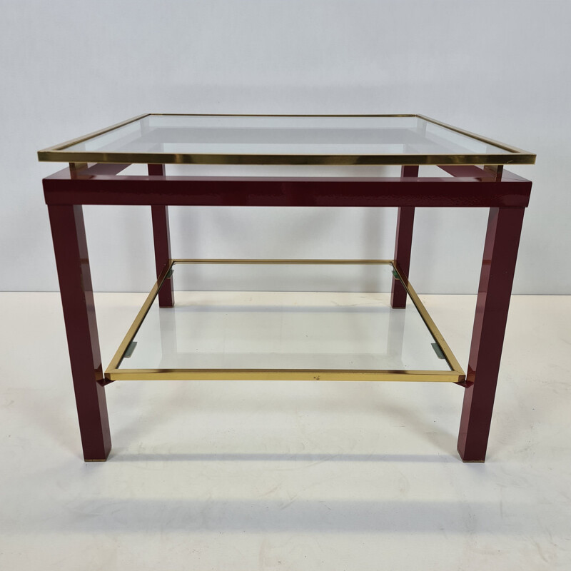 Vintage French red & gold colored 2-tiers side table, 1970