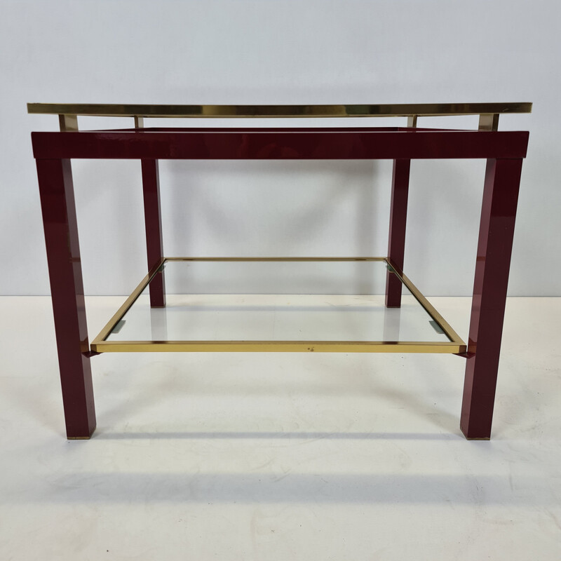 Vintage French red & gold colored 2-tiers side table, 1970