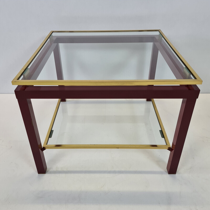 Vintage French red & gold colored 2-tiers side table, 1970