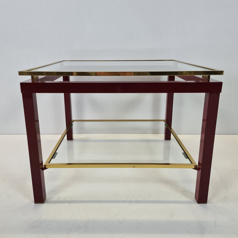 Vintage French red & gold colored 2-tiers side table, 1970
