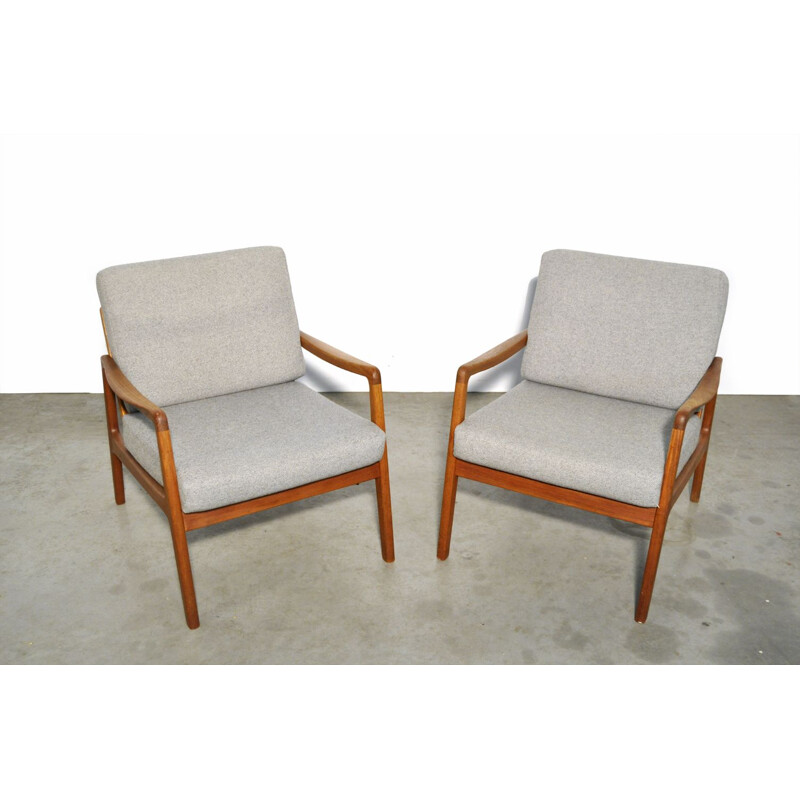 Pair of Mid-century easy chairs fd109 by Ole Wanscher for France & Son teak Danish 1960