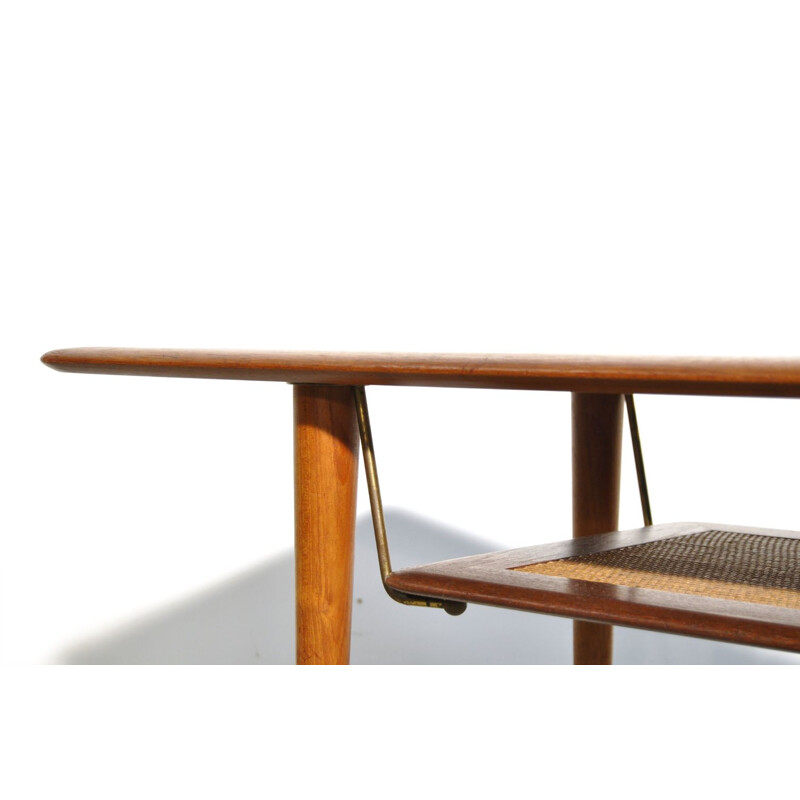 Vintage teak coffee table with cane shelf by Peter Hvidt & Orla Mølgaard Nielsen for France & Daverkosen, Denmark 1956