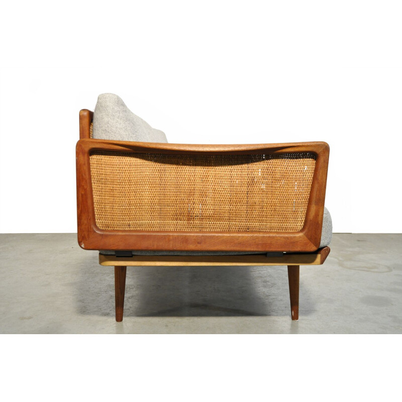 Vintage Teak and rattan 3-seater sofa  daybed by Peter Hvidt & Orla Mølgaard Nielsen for France & Daverkosen, Denmark 1953