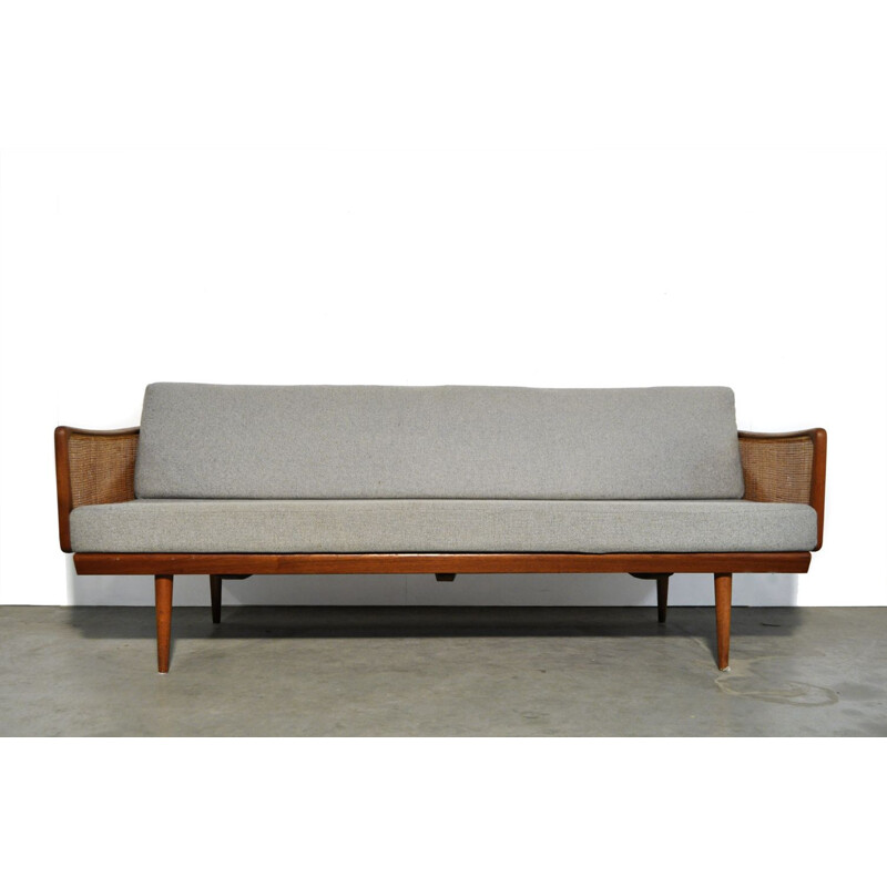 Vintage Teak and rattan 3-seater sofa  daybed by Peter Hvidt & Orla Mølgaard Nielsen for France & Daverkosen, Denmark 1953