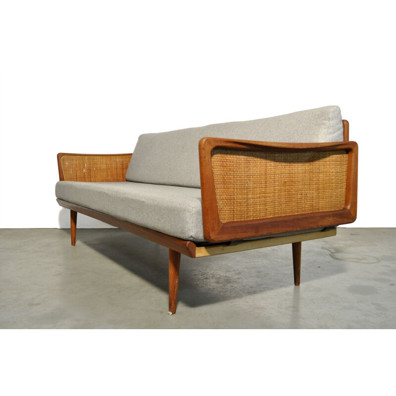 Vintage Teak and rattan 3-seater sofa  daybed by Peter Hvidt & Orla Mølgaard Nielsen for France & Daverkosen, Denmark 1953