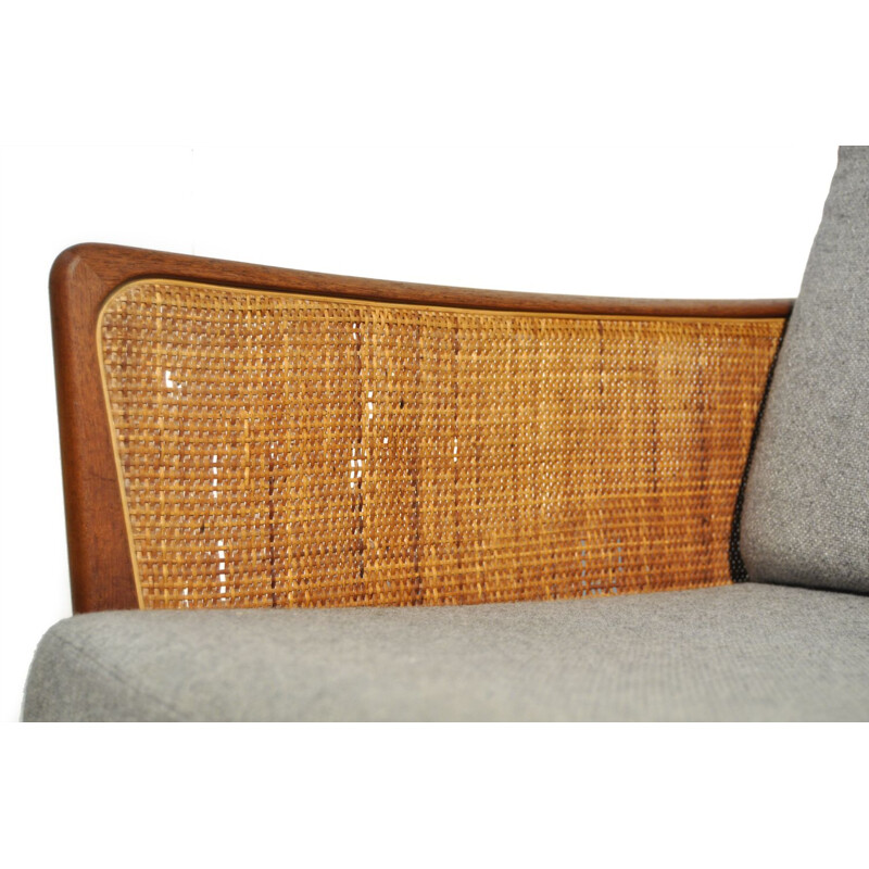 Vintage Teak and rattan 3-seater sofa  daybed by Peter Hvidt & Orla Mølgaard Nielsen for France & Daverkosen, Denmark 1953