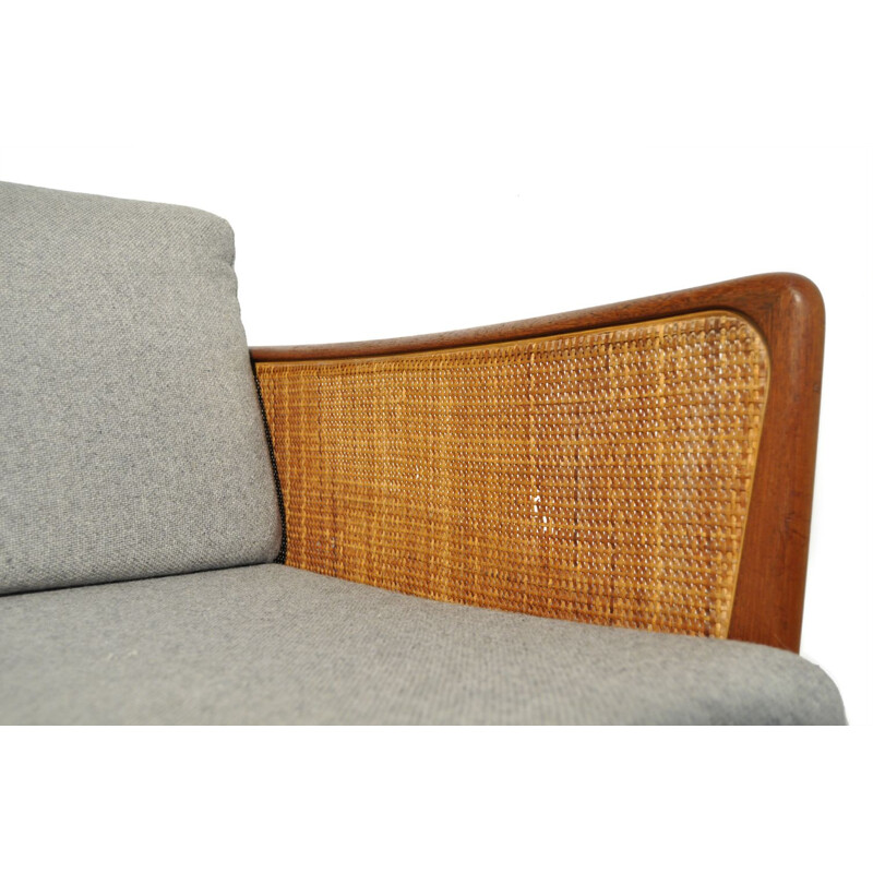 Vintage Teak and rattan 3-seater sofa  daybed by Peter Hvidt & Orla Mølgaard Nielsen for France & Daverkosen, Denmark 1953